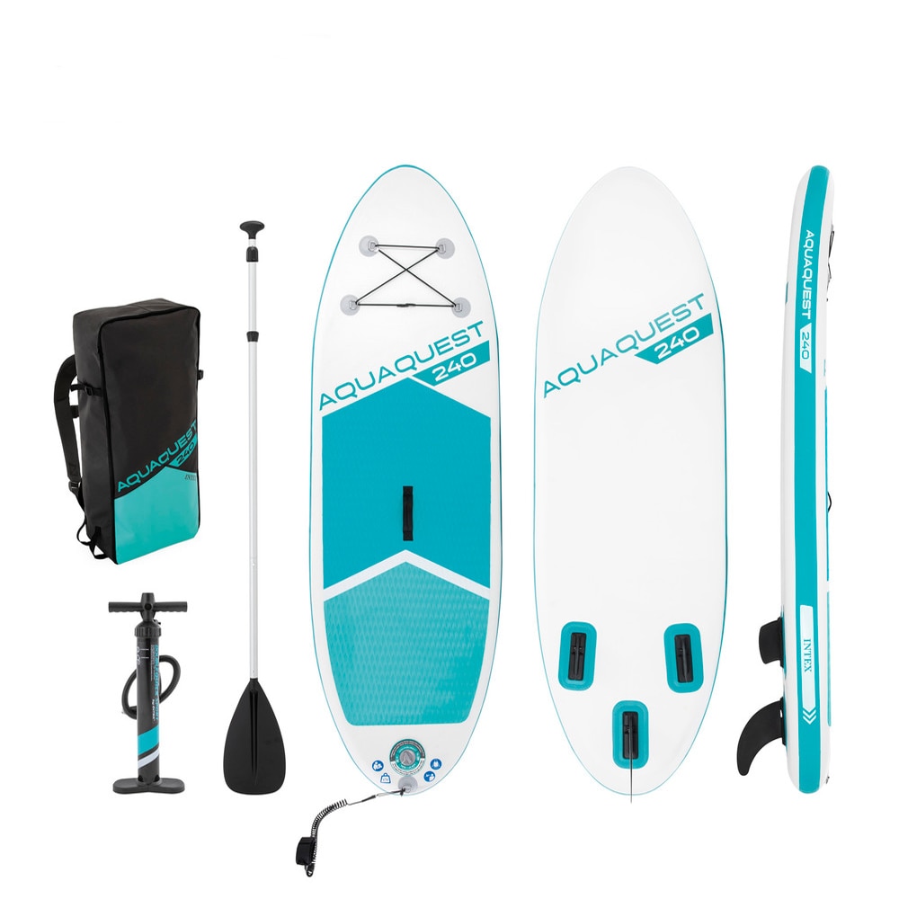 Комплект падъл борд Intex Aqua Quest 240 SUP, 244x76x13 см, С каишка ...