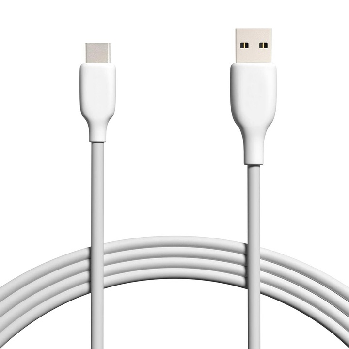 Кабел за данни/зареждане, Tenor PowerCatch, USB-A към USB-C, 3A, Бързо зареждане, 1 м, Бял