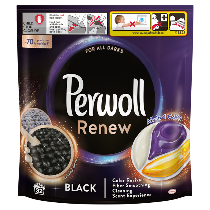 Detergent de rufe capsule Perwoll Renew Black, 32 spalari