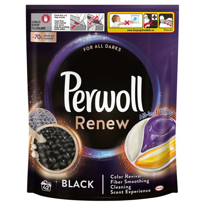 Капсули за пране Perwoll Renew Black, 42 пранета