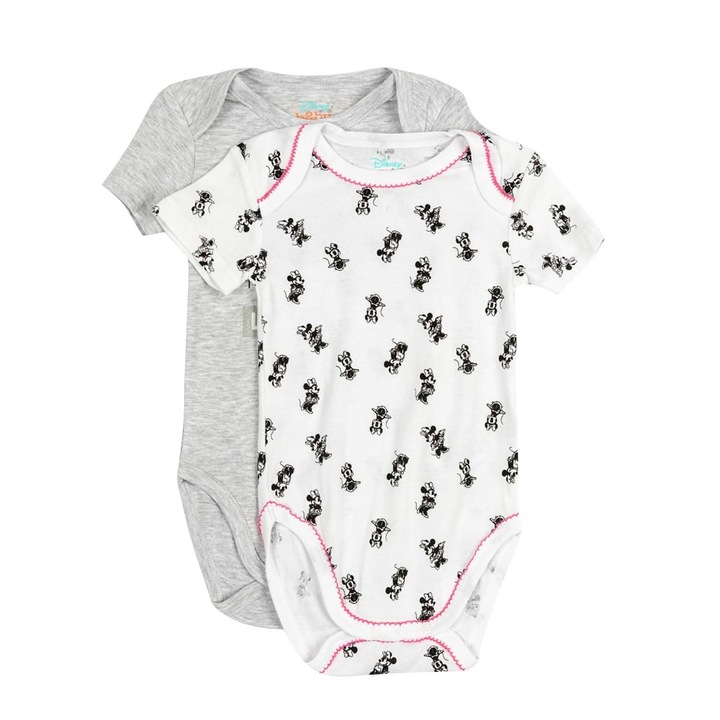 Set 2 Body bebe, Maneca Scurta, Minnie, Multicolor, 3 Luni