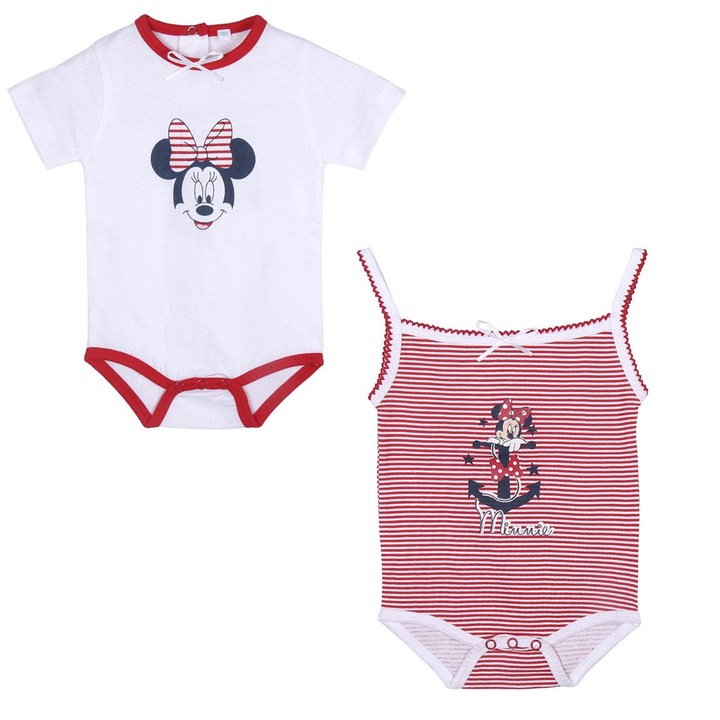 Set de doua body-uri, Minnie Mouse, Rosu/Alb
