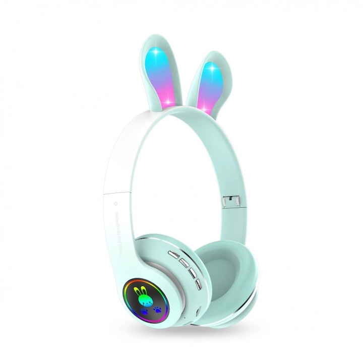 Bluetooth сгъваеми слушалки със заешки уши, стерео, PM-08, зелен цвят