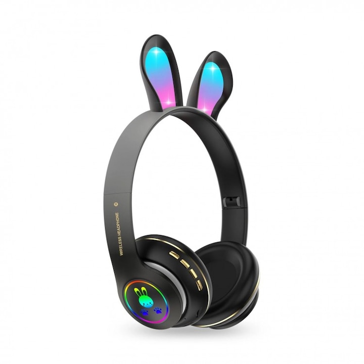 Bluetooth сгъваеми слушалки със заешки уши, стерео, PM-08, черен цвят
