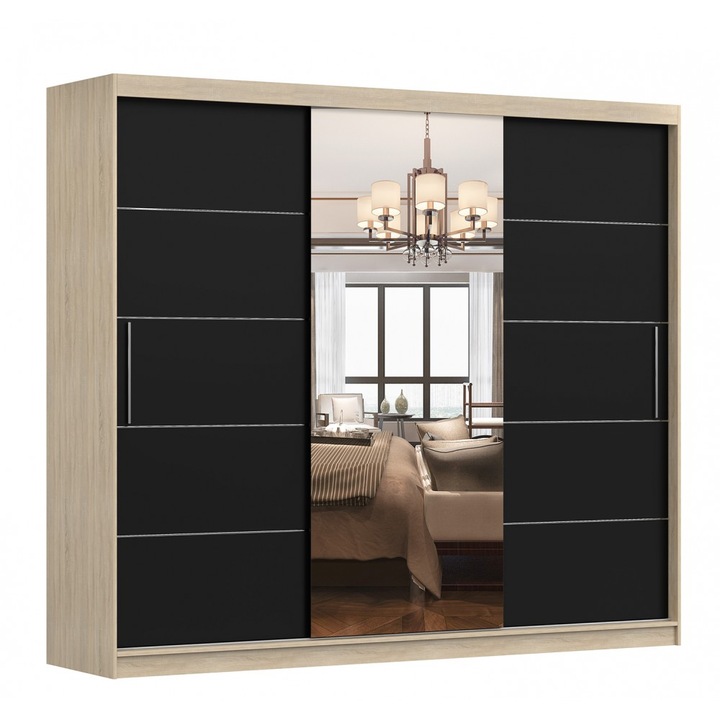 Dressing Iaki Sonoma cu oglinda 250 cm x 200 cm x 61 cm cu usi magia