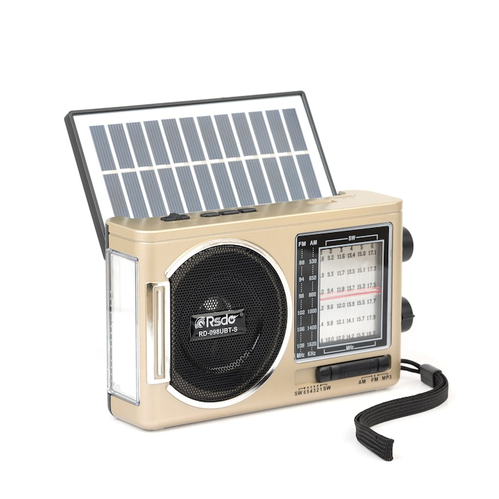 Радио със соларен заряд и фенерче, вътрешна батерия и bluetooth, FM, AM и SW 1-6