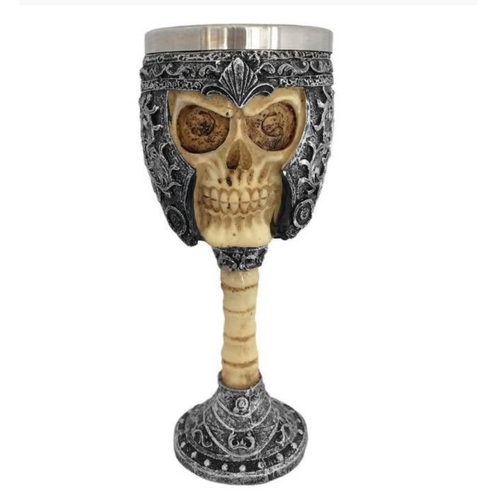 Bögre Tankard kehely koponya, acél, 150 ml, szürke/bézs