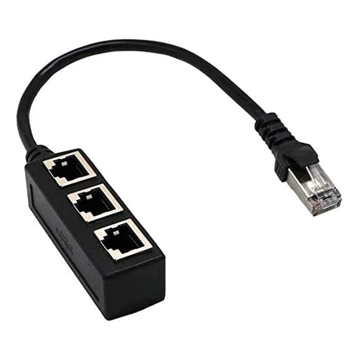 Ethernet сплитер кабел, YATOVUR, 3в1, RJ45, Cat 5/Cat 6, Черен