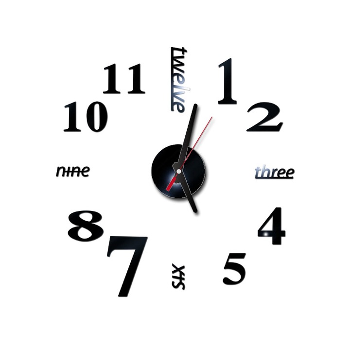Декоративен стенен часовник, ЯТОВУР, 3D, Метал/Акрил, Лепило, 14x10x4 см, Черен