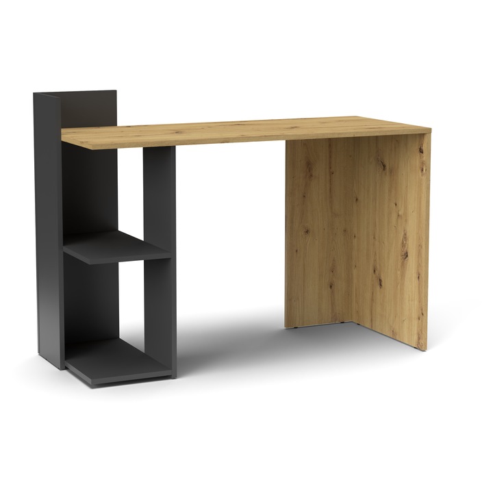 Birou Paco PC1, 120 x 87,5 x 51,6 cm, Stejar artizan si antracit