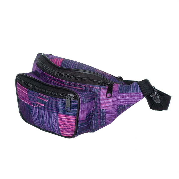 Geanta de dama, de talie, Kaletnik, impermeabila, Aztec, Mov/Multicolor, 25x11x9