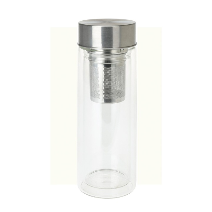 Boroszilikát üvegtartály, rozsdamentes acél fedéllel, 300 ml