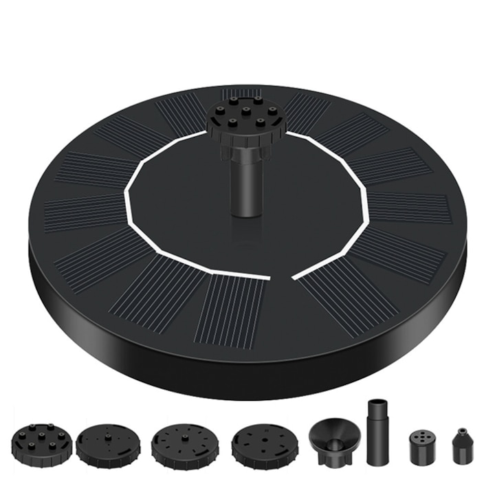 Соларна помпа за фонтан, Kosiil, 1.5W, 6 дюзи, 200l/h, черна