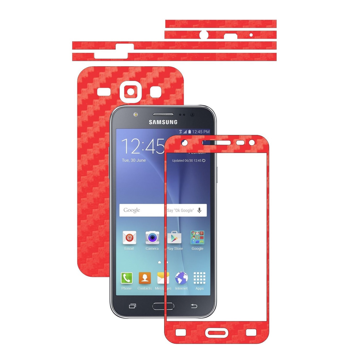 Folie de protectie Carbon Skinz, Husa de tip Skin Adeziv pentru Carcasa, Carbon Rosu dedicata Samsung Galaxy J5 2015