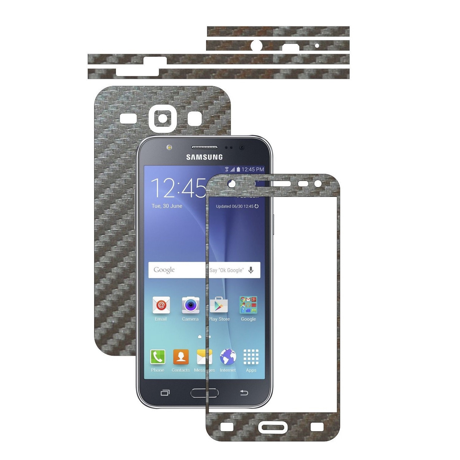 Folie de protectie Carbon Skinz, Husa de tip Skin Adeziv pentru Carcasa, Carbon Gri Argintiu dedicata Samsung Galaxy J5 2015