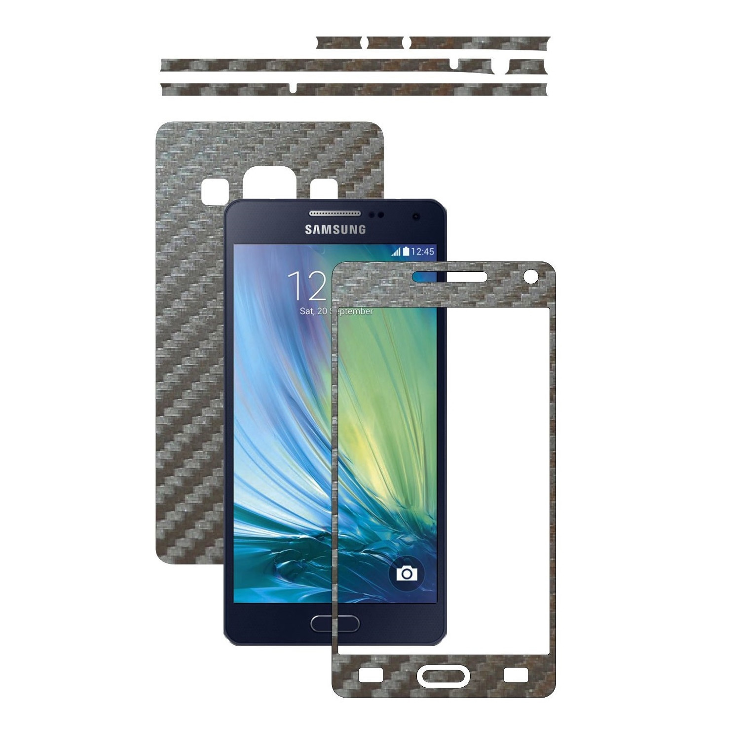 Folie de protectie Carbon Skinz, Husa de tip Skin Adeziv pentru Carcasa, Carbon Gri Argintiu dedicata Samsung Galaxy A5 2015