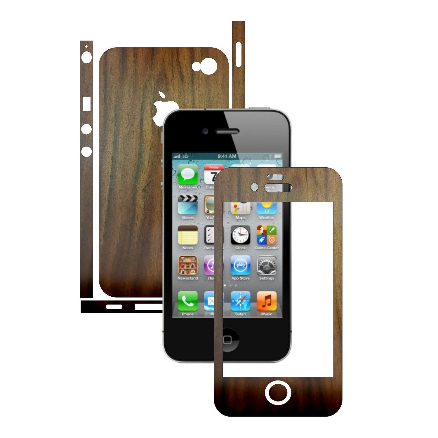 Folie de protectie Carbon Skinz, Husa de tip Skin Adeziv pentru Carcasa, Lemn Nuc Inchis dedicata Apple iPhone 4