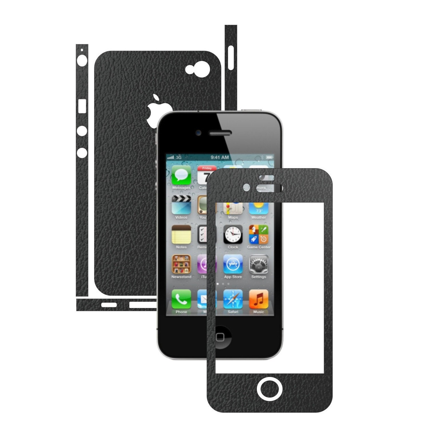 Folie de protectie Carbon Skinz, Husa de tip Skin Adeziv pentru Carcasa, Piele Neagra dedicata Apple iPhone 4