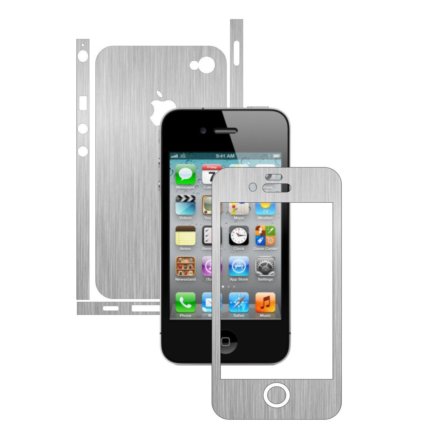 Folie de protectie Carbon Skinz, Husa de tip Skin Adeziv pentru Carcasa, Brushed Argintiu dedicata Apple iPhone 4
