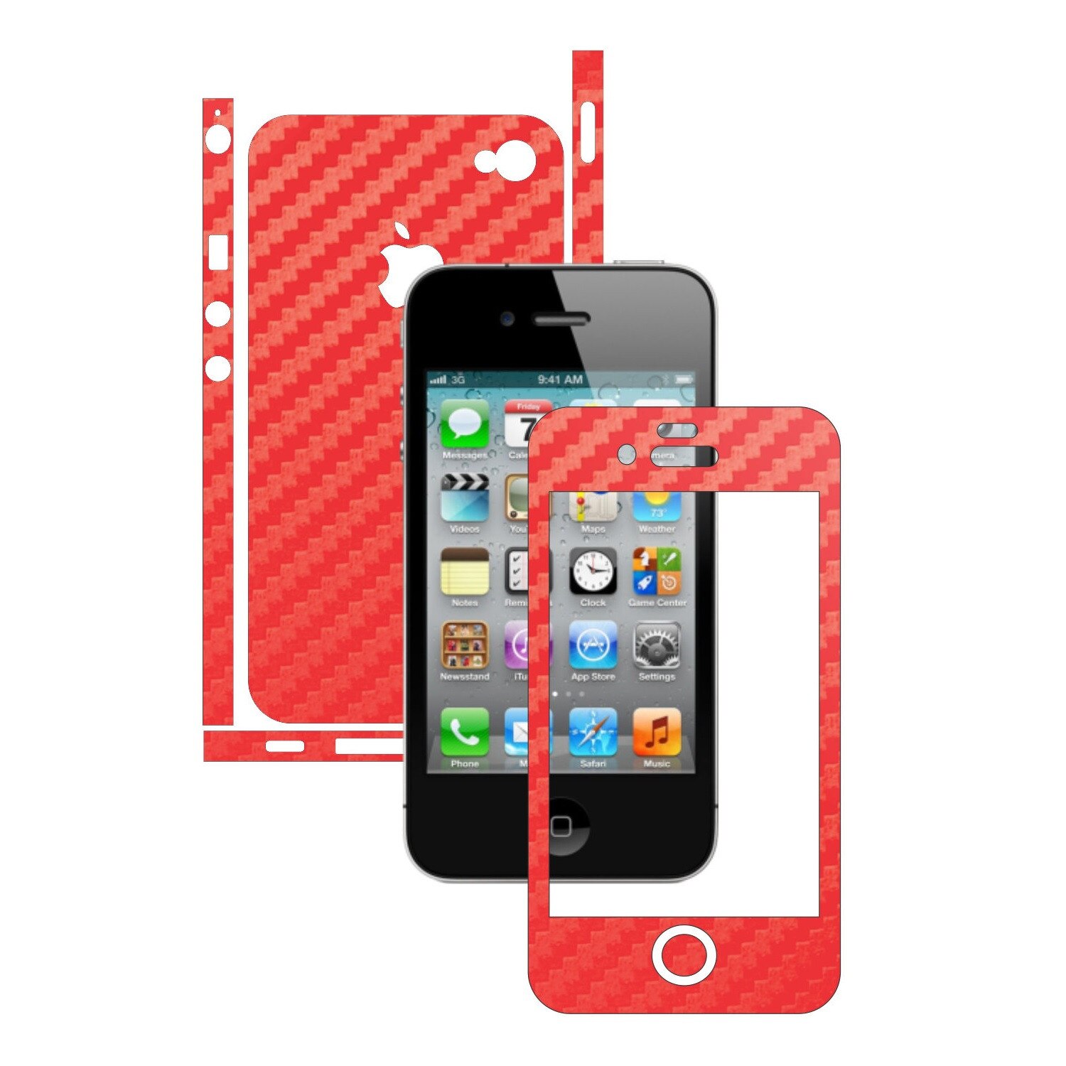 Folie de protectie Carbon Skinz, Husa de tip Skin Adeziv pentru Carcasa, Carbon Rosu dedicata Apple iPhone 4