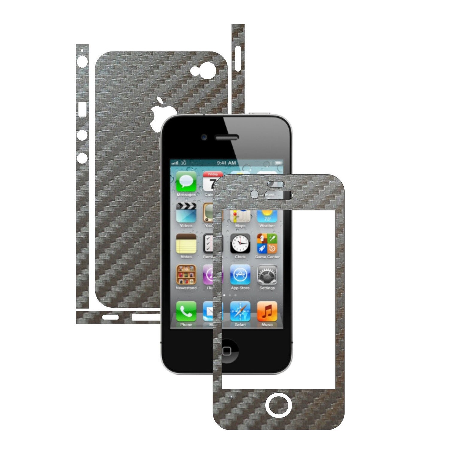 Folie de protectie Carbon Skinz, Husa de tip Skin Adeziv pentru Carcasa, Carbon Gri Argintiu dedicata Apple iPhone 4