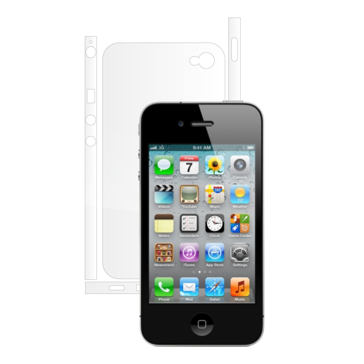 Folie Protectie Invisible Skinz Ultra-Clear HD, Husa Transparenta de tip Skin Adeziv pentru Carcasa si Laterale, dedicata Apple iPhone 4