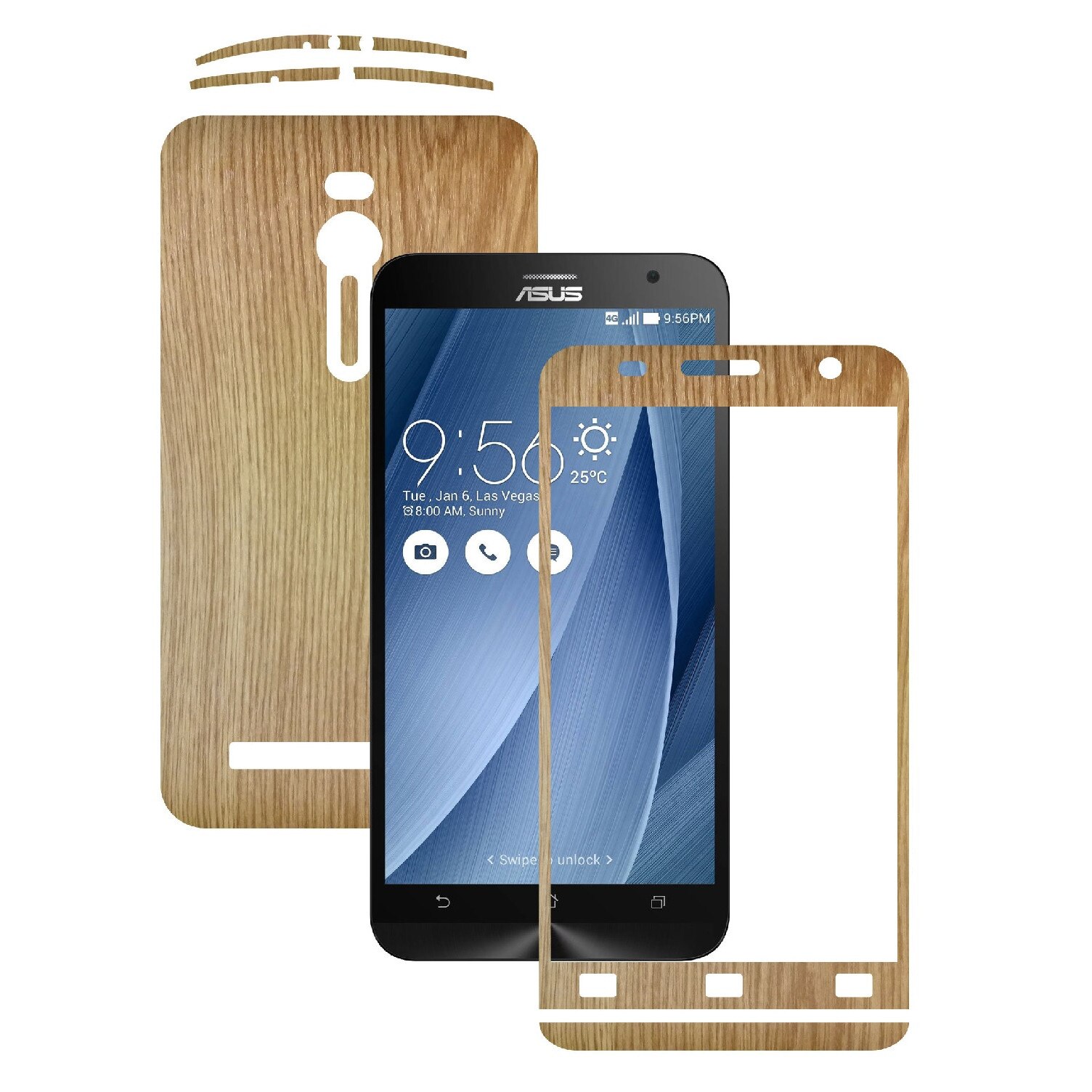 Folie de protectie Carbon Skinz, Husa de tip Skin Adeziv pentru Carcasa, Lemn Stejar dedicata Asus Zenfone 2