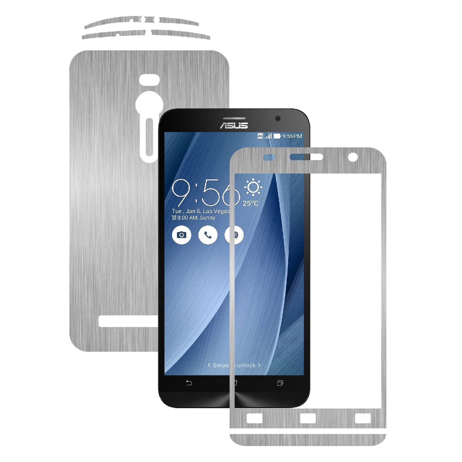 Folie de protectie Carbon Skinz, Husa de tip Skin Adeziv pentru Carcasa, Brushed Argintiu dedicata Asus Zenfone 2