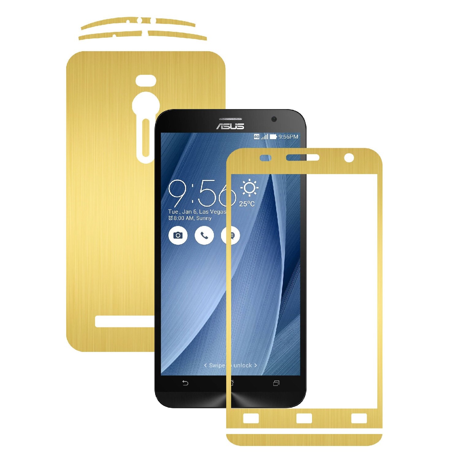 Folie de protectie Carbon Skinz, Husa de tip Skin Adeziv pentru Carcasa, Brushed Auriu dedicata Asus Zenfone 2