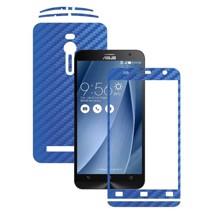 Защитно фолио Carbon Skinz, Adhesive Skin Cover за калъфа, Blue Carbon, посветен на Asus Zenfone 2