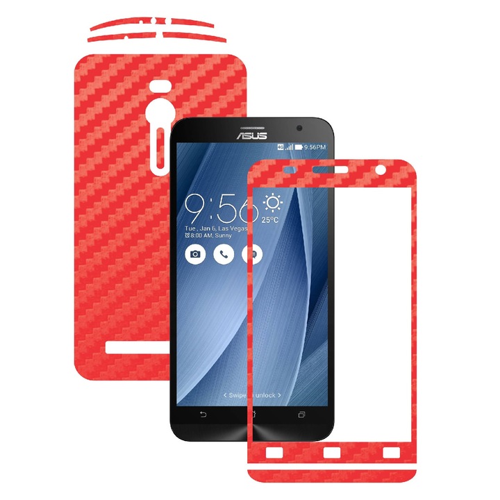 Защитно фолио Carbon Skinz, Adhesive Skin Cover за калъфа, Carbon Red, посветен на Asus Zenfone 2