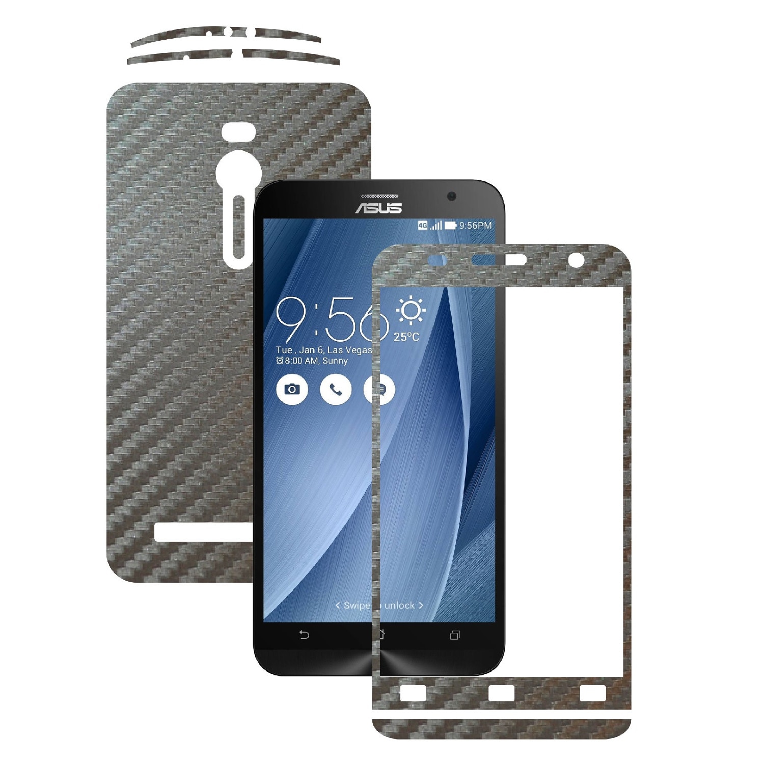 Folie de protectie Carbon Skinz, Husa de tip Skin Adeziv pentru Carcasa, Carbon Gri Argintiu dedicata Asus Zenfone 2