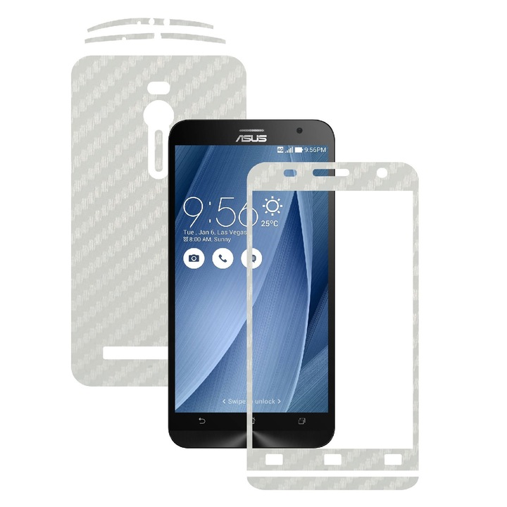 Защитен филм Carbon Skinz, Adhesive Skin Cover for the Case, White Carbon, посветен на Asus Zenfone 2