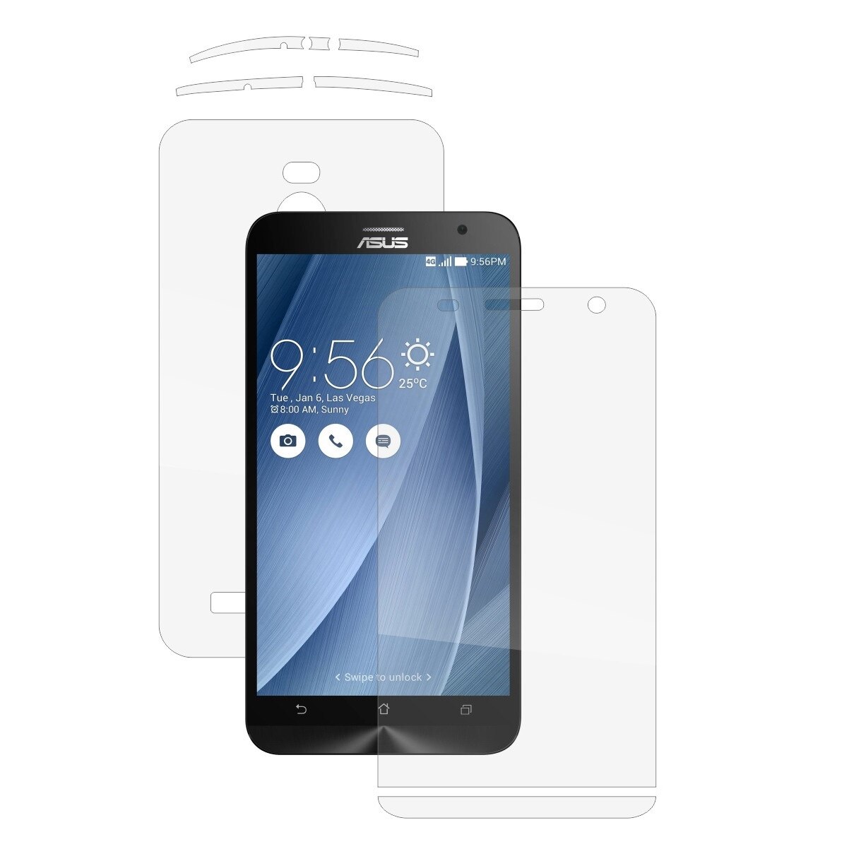 Folie Protectie Full Body Invisible Skinz Ultra-Clear AutoRegeneranta, Husa Transparenta de tip Skin Adeziv pentru Carcasa si Ecran, dedicata Asus Zenfone 2