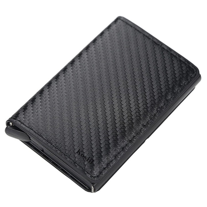 Portofel barbati, Kosiil, Piele ecologica, 6.7x10.2x1.8cm, RFID, Negru