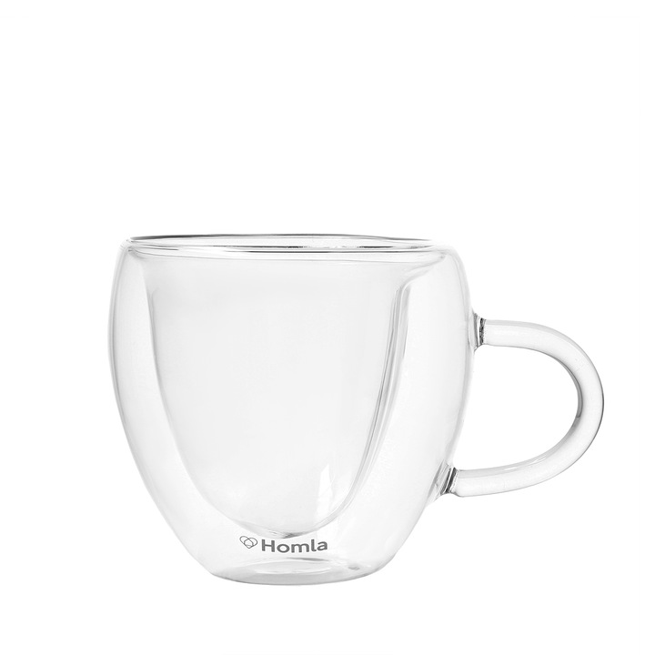 Homla Duplafalú csésze készlet, 2 db, Üveg, Kávés/teás, 300 ml, Átlátszó