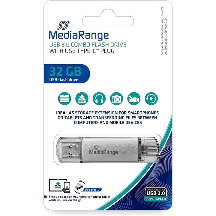 Memorie USB MediaRange MR936 32GB USB-C Silver