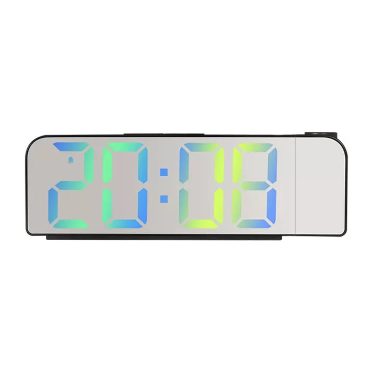 Ceas Digital cu Proiectie, Afisaj LED Multicolor, Display Oglinda, Alimentare Priza/Baterie, Functie Memorie, Alarma, Termometru, Data, Reglaj Intensitate