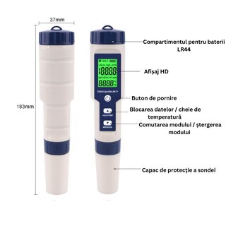 PHmetro Professionale 3 In 1 Con Display LCD - Misura PH, EC E Temperatura Per Acqua E Idroponica