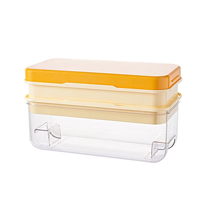 Форма за кубчета лед JRing, Пластмаса/Силикон, С място за съхранение/капак, 64 отделения, Жълт/Прозрачен