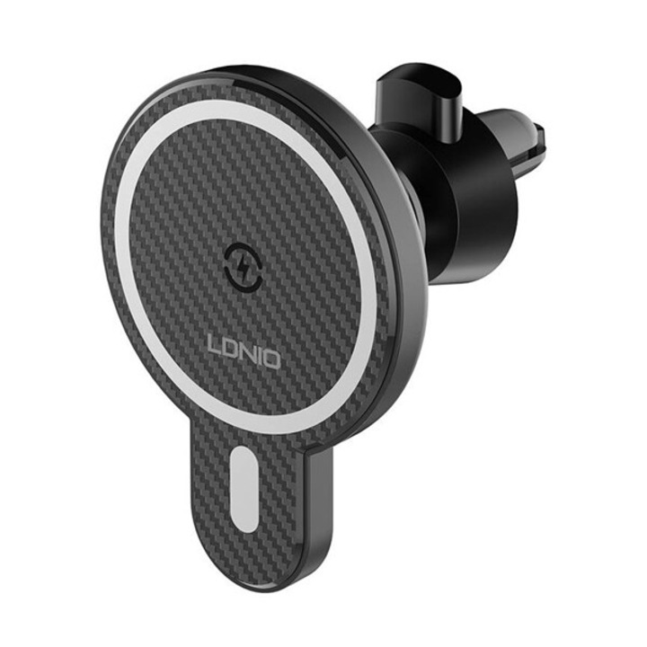 Ldnio ma20 autós tartó (15w, szellőzőre, mágneses, vezeték nélküli töltés, qi wireless, magsafe rögzítés) fekete, MA20 WITH METAL RING, gyártói csomagolás