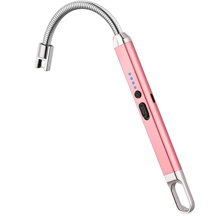 Aprinzator Electric Reincarcabil prin USB, ideal pentru aprindere gratar, lumanari, aragaz, camping, Cap flexibil, Rezistent la vant, Rose Gold