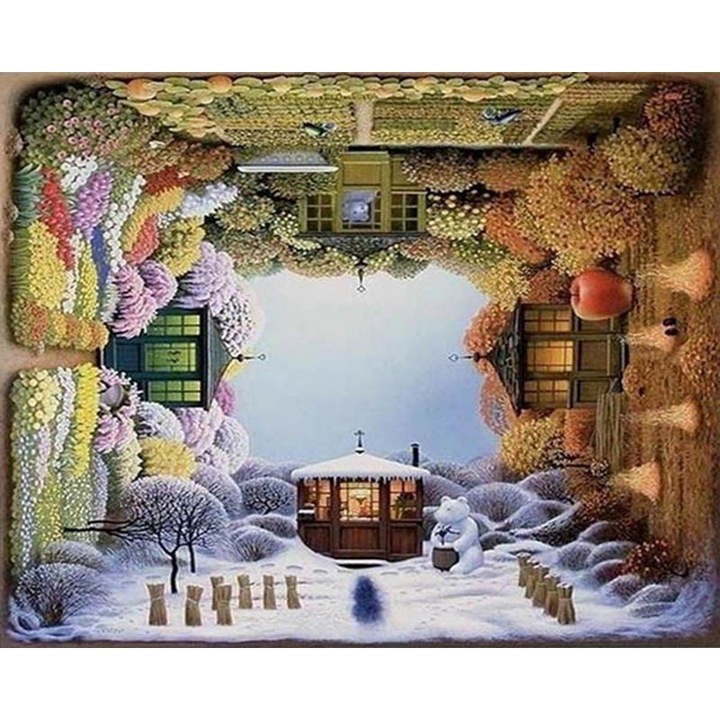 Set pictura pe numere - Peisaj Anotimpuri - panza pe rama lemn 40x50 cm