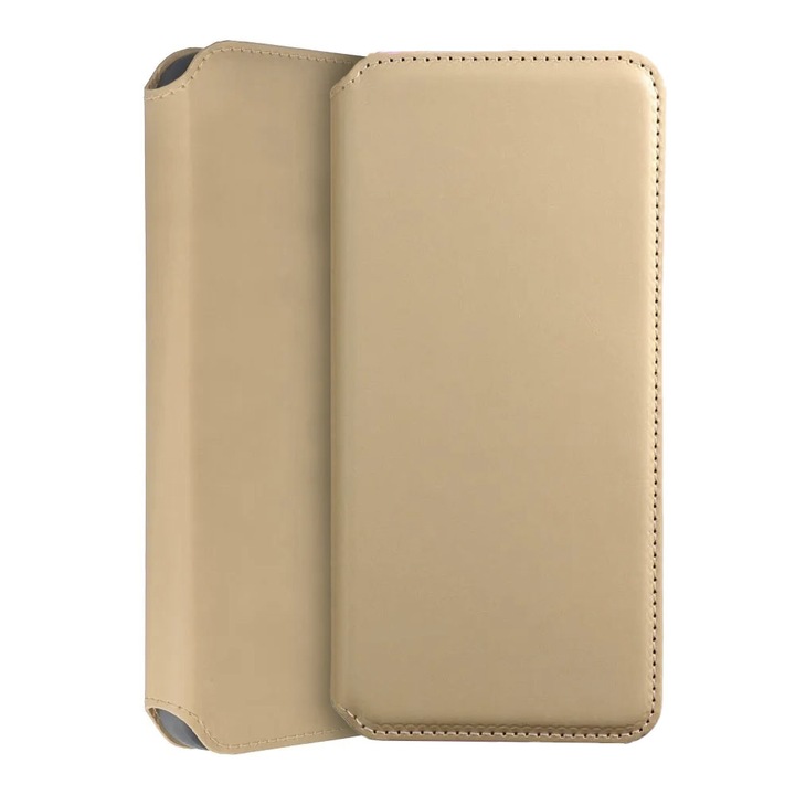 Кожен калъф Flip Cover за Samsung Galaxy A03 със слот за карта, елегантен дизайн, магнитно закопчаване, джоб за портфейл, златен
