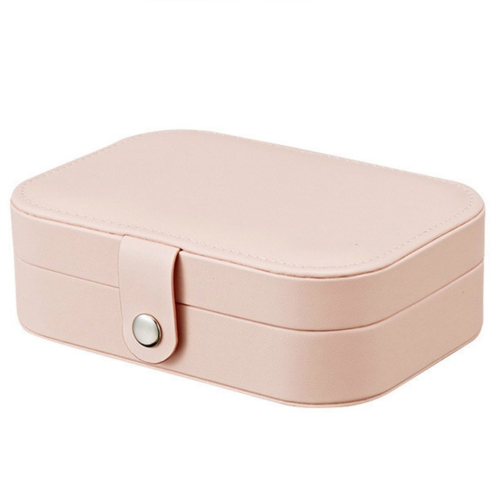 Vaxiuja ékszerdoboz, gyűrűkre, láncokra, karkötőkre, ökológiai bőr, 16×11,5×5 cm, rózsaszín