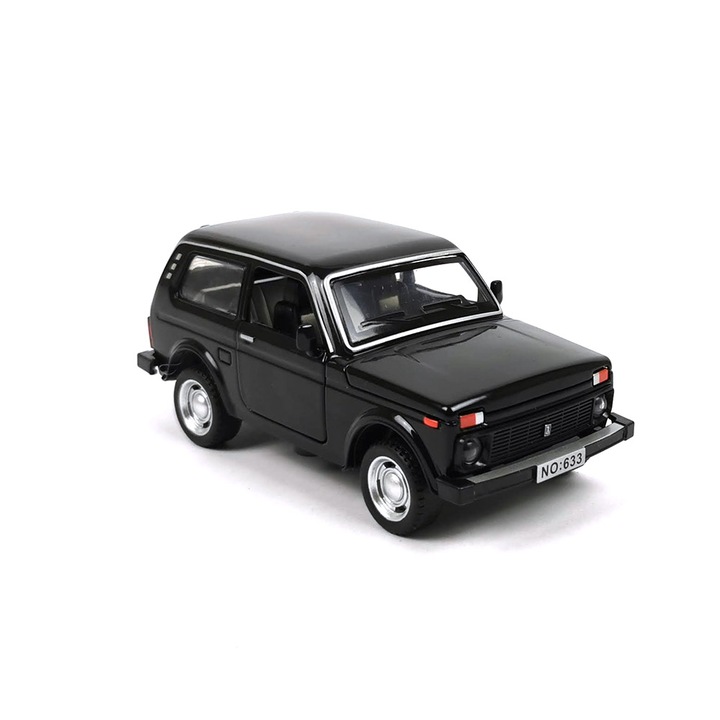 Fém autó Lada Niva, fényekkel és hangokkal, Fekete, Csomagolás nélkül