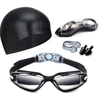 Set complet de inot cu ochelari anti-aburire si protectie UV, Darklove, Profesionali unisex, Casca inot Silicon Moulded, Dopuri pentru urechi si cleste pentru nas, Lentile PC, Negru