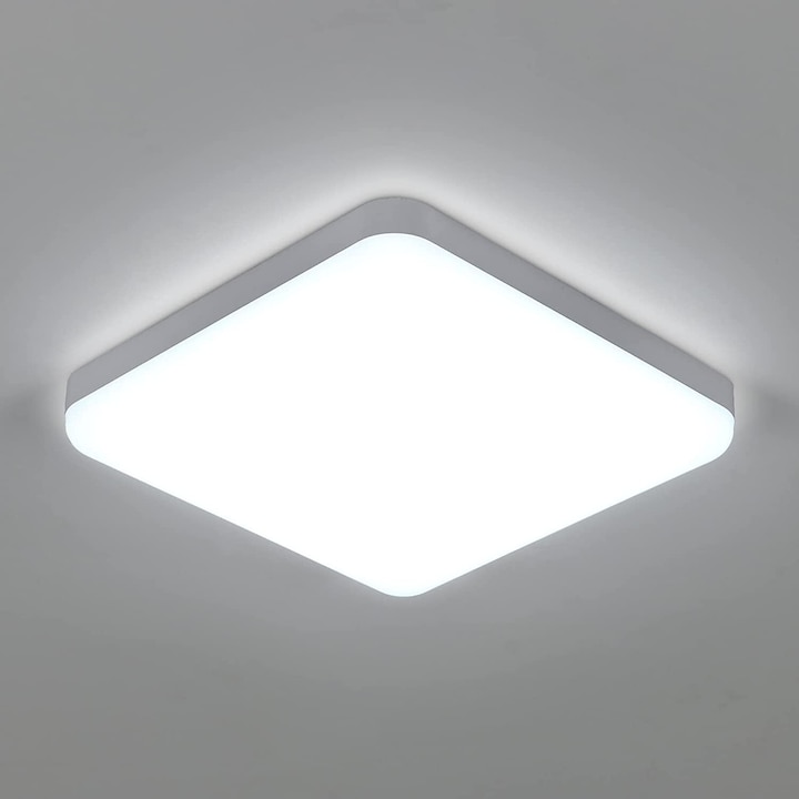 Плафон с Led Goeco, 32w, 220v, Бяла светлина, Диаметър 25 см, Пластмаса, Квадрат, Бял