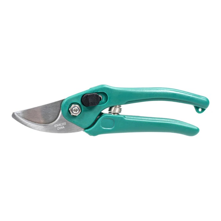Foarfeca pentru gradina si floristica Azay Design, cu lama din otel, usor de folosit, maner ergonomic, asigura o taiere precisa, culoare maner albastru turquoise, 18 cm