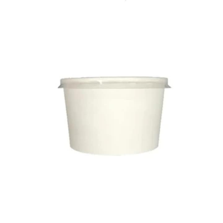 Bol supa cu capac alb simplu, 11x7 cm, 100 buc/set, termorezistenta, cutie supa